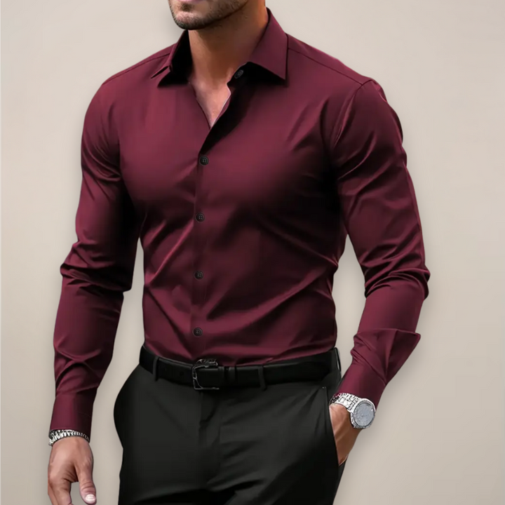 Versatile men's long sleeve dress shirt in a smart style, ideal for polished office looks.