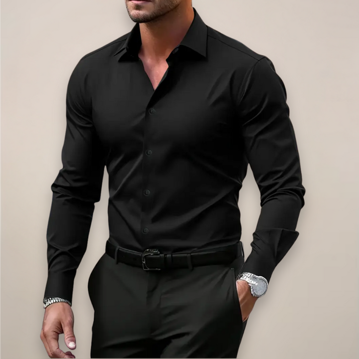 Classic men's long sleeve dress shirt, smart and comfortable for business casual or stylish everyday wear.