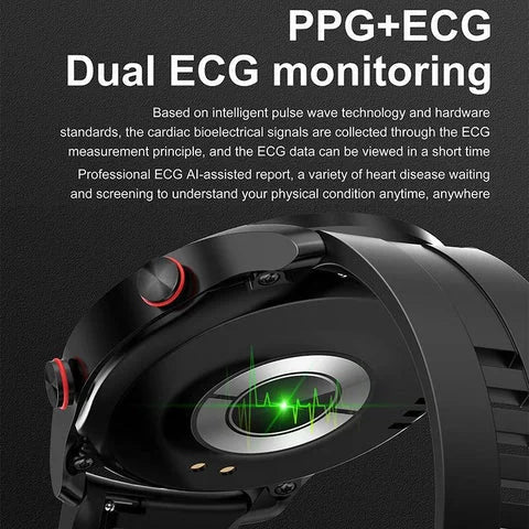 Men's smartwatch with advanced health monitoring: heart rate, blood pressure & oxygen tracking.
