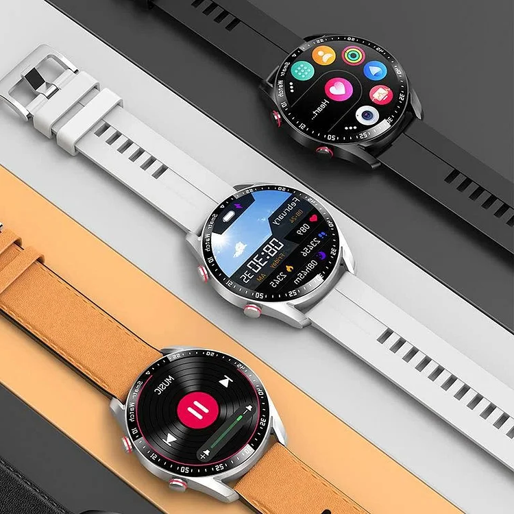 Stylish men's fitness monitor, waterproof Bluetooth smartwatch for active lifestyles.