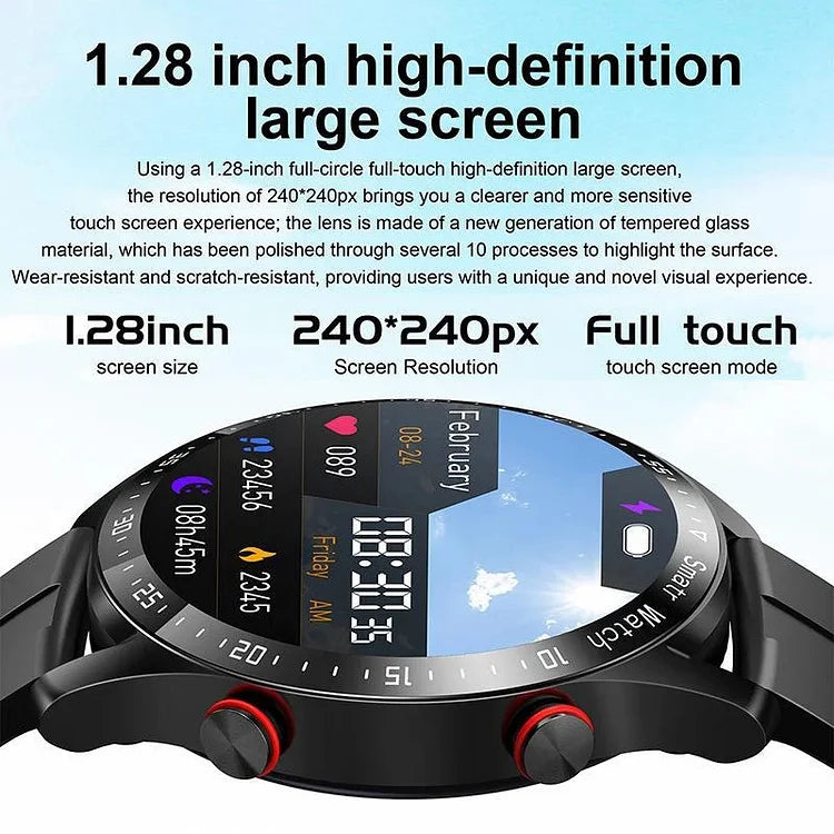 Wearable tech: men's smart device for daily health tracking, customizable strap included.
