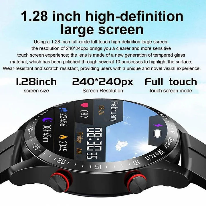 Wearable tech: men's smart device for daily health tracking, customizable strap included.