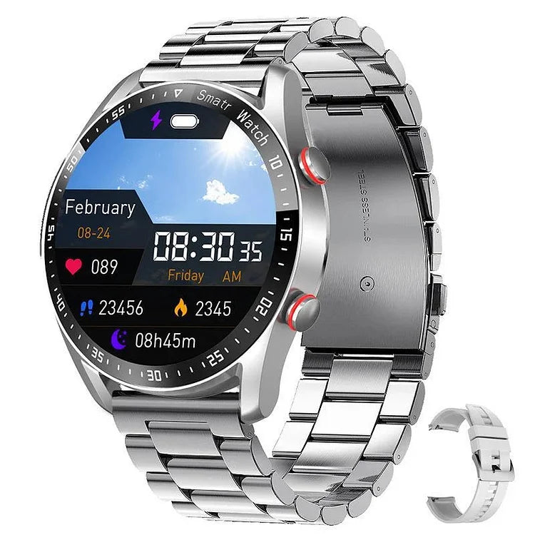 Customizable men's smartwatch with health monitoring, ideal for daily wear.