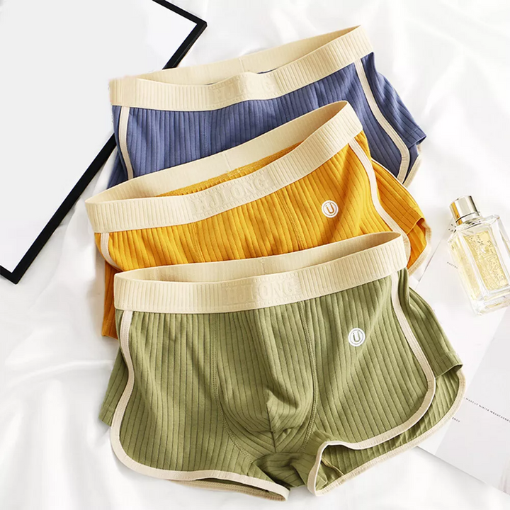 Stylish men's color-block ribbed boxer briefs. Soft, supportive underwear for all-day wear & loungewear.