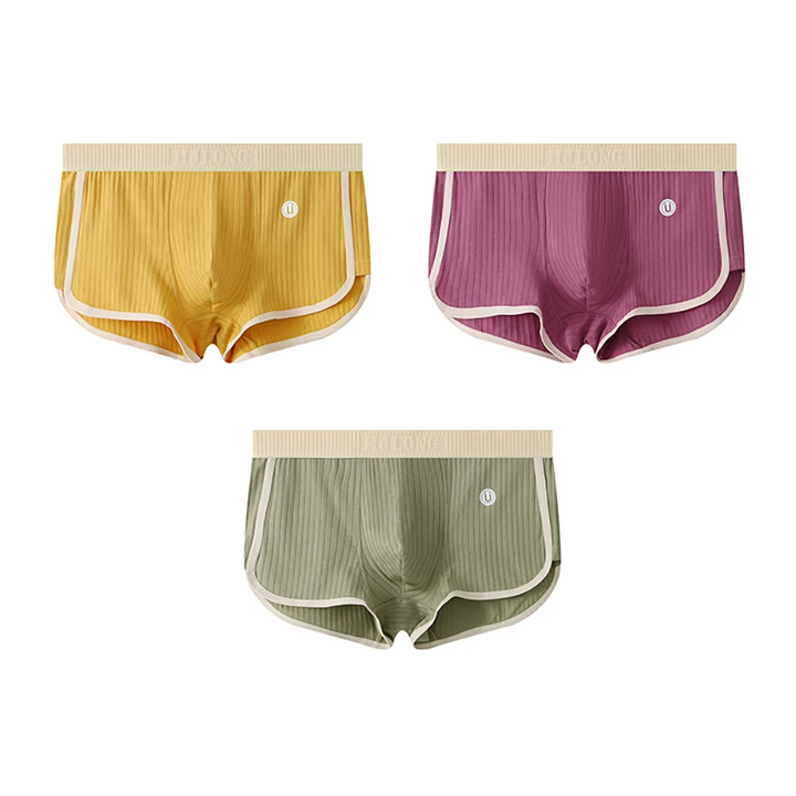 Comfortable men's supportive color-block boxer briefs. Soft daily wear underwear with elastic waistband.