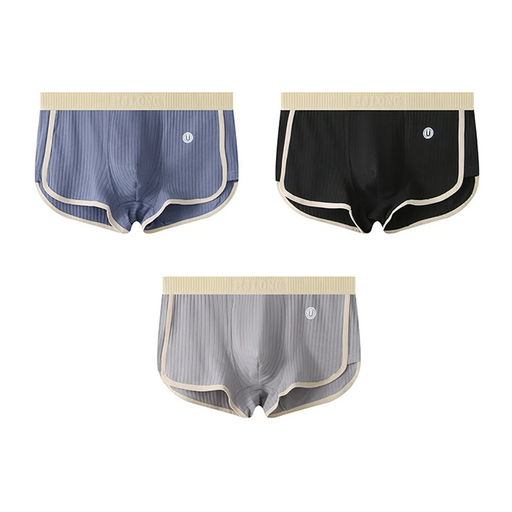 Fashionable men's ribbed color-block boxer briefs, soft & supportive for ultimate daily comfort & style.