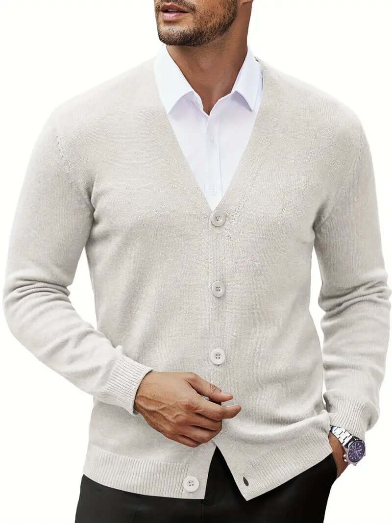 Versatile men's breathable cardigan sweater, perfect for all-season comfort and modern fashion.