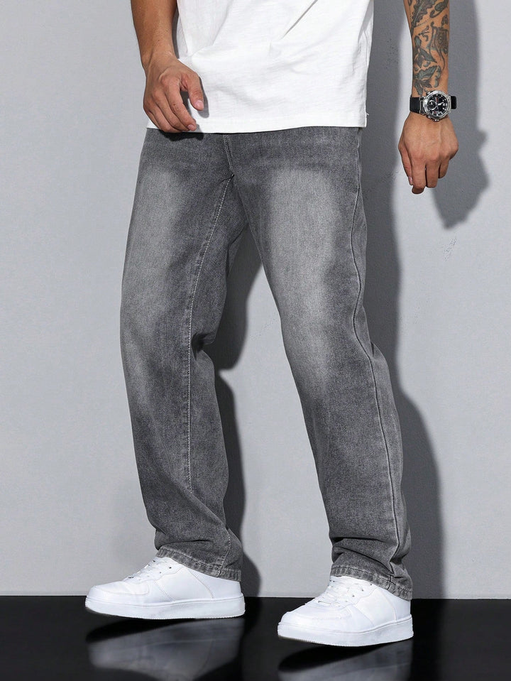 Comfortable men's casual denim jeans in a solid color, perfect for everyday fashion, travel, and relaxed wear.