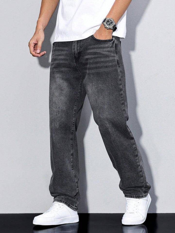 Classic men's solid color denim jeans, comfortable relaxed fit, perfect everyday and travel wear for men.