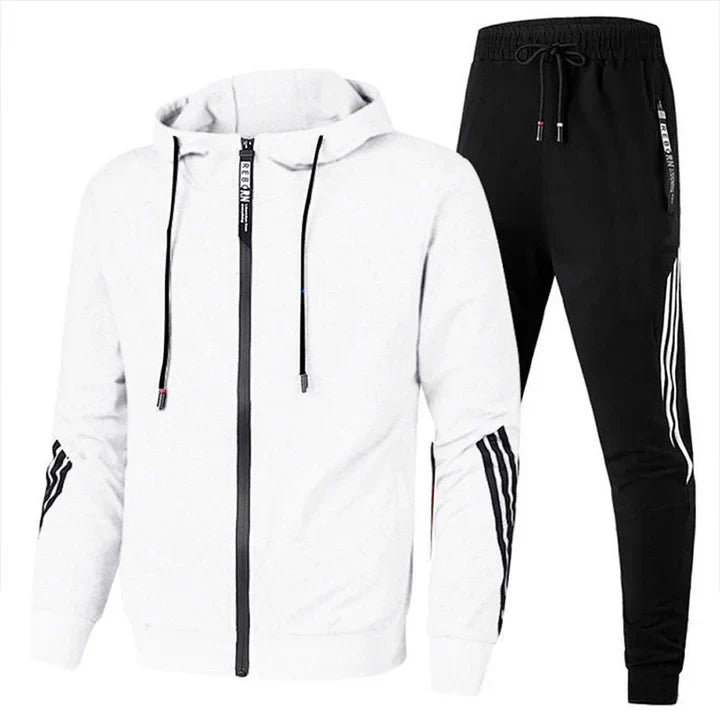 Men's sporty tracksuit with zip-up jacket & joggers for athletic comfort & casual style. Perfect for spring/fall.