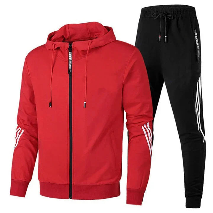 Versatile men's sporty tracksuit set, including a full-zip jacket and joggers, designed for active or lounge style.