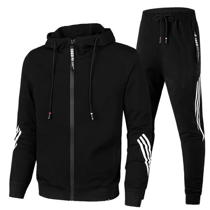 Men's fall/spring tracksuit: a stylish and comfy athletic two-piece set with a zip-up jacket & joggers.