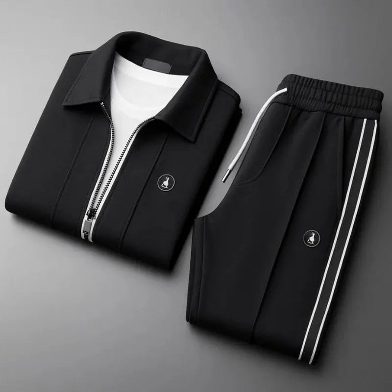 Athletic men's zip-up tracksuit jacket in grey, perfect for sports or comfortable loungewear.
