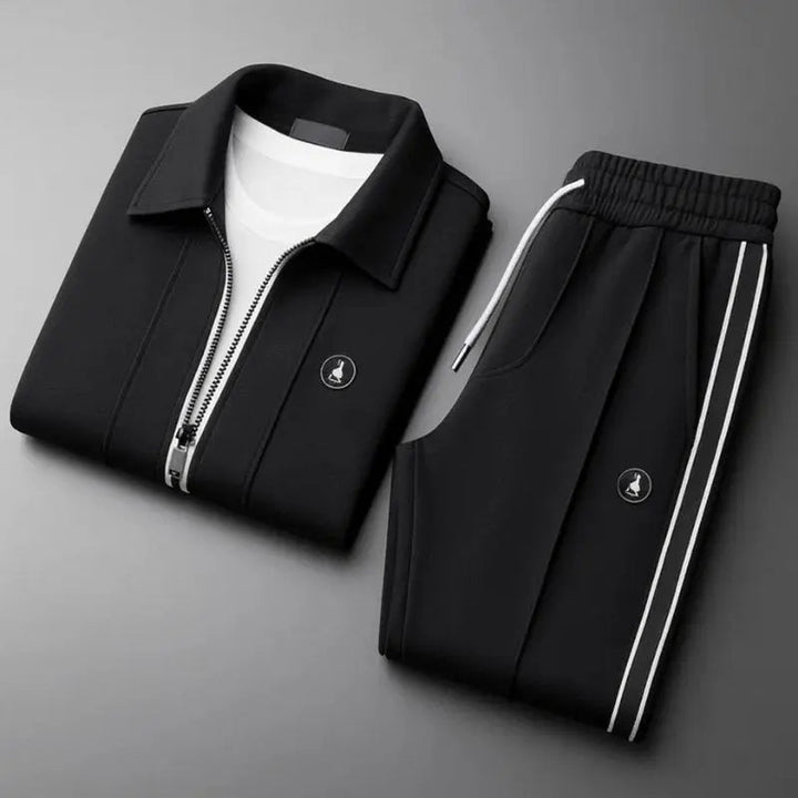 Athletic men's zip-up tracksuit jacket in grey, perfect for sports or comfortable loungewear.