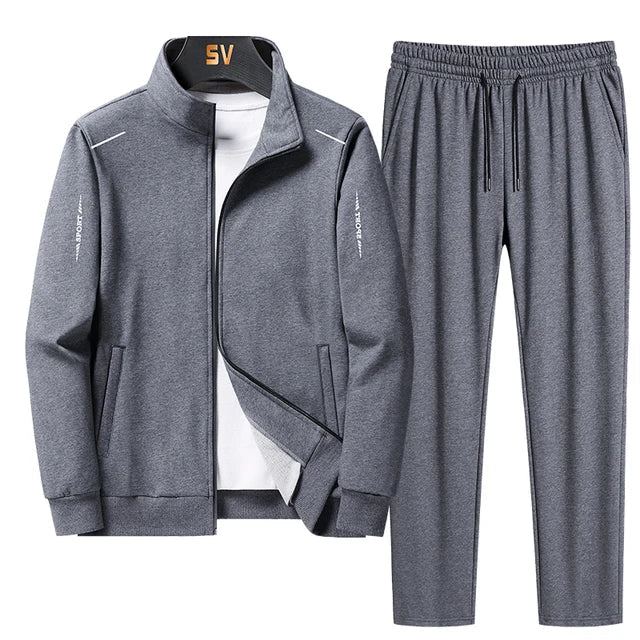 Men's sporty zip-up tracksuit set with joggers. Perfect for athletic wear, gym, or casual comfort.