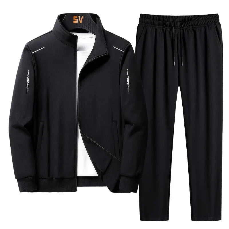 Stylish men's zip-up tracksuit jacket & matching joggers set. Ideal for activewear, sportswear & everyday style.