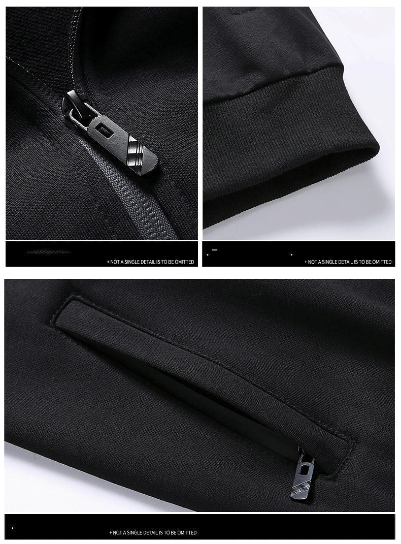 Men's athletic zip-up tracksuit set with joggers, suitable for men's fashion, gym clothes, and sportswear.