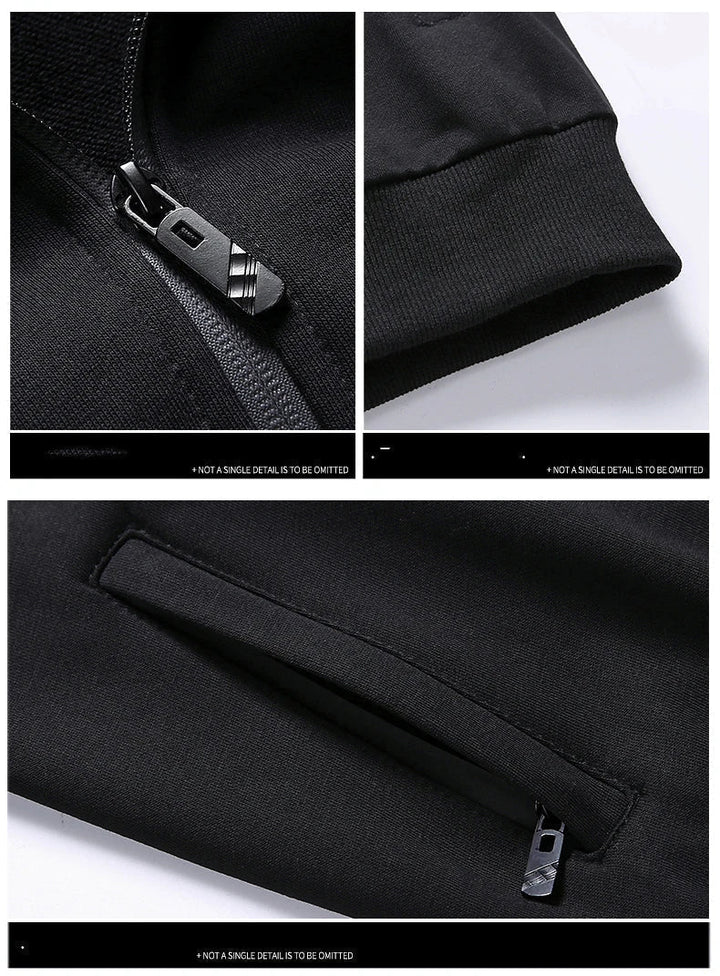 Men's athletic zip-up tracksuit set with joggers, suitable for men's fashion, gym clothes, and sportswear.