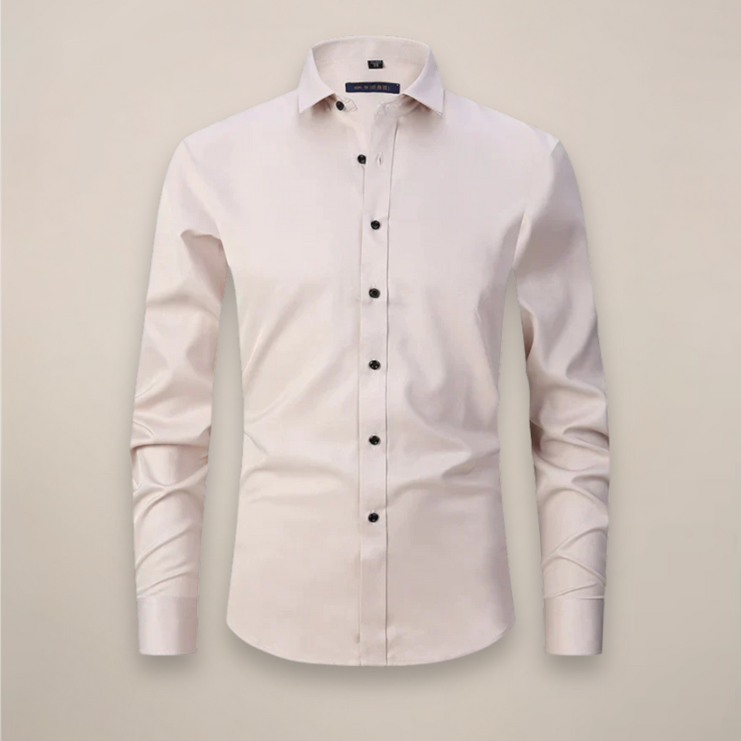 Practical men's spring everyday tailored shirt, a comfortable long sleeve button-up.