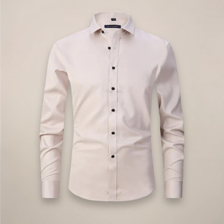 Practical men's spring everyday tailored shirt, a comfortable long sleeve button-up.