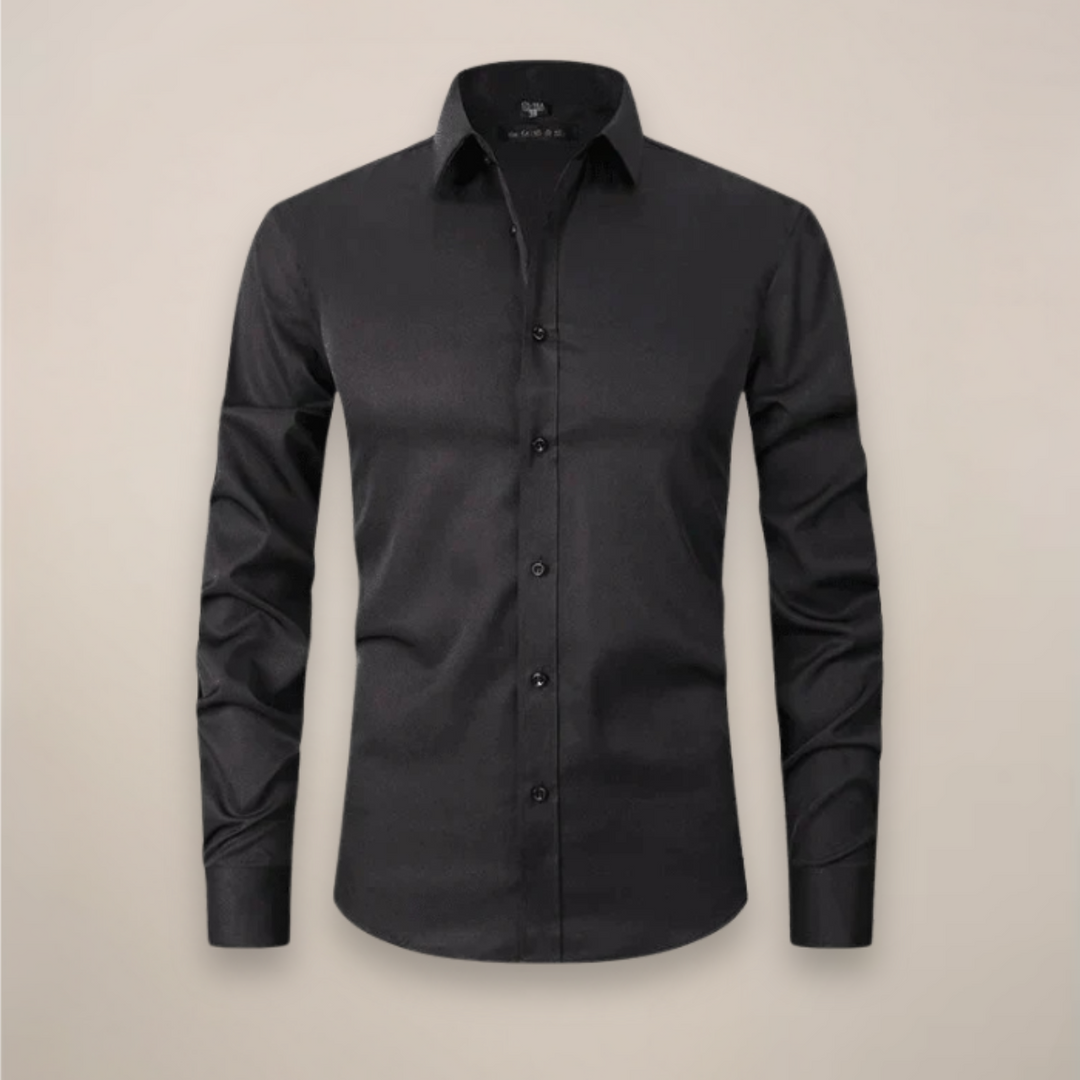 Modern men's everyday spring shirt, a comfortable tailored long sleeve design.