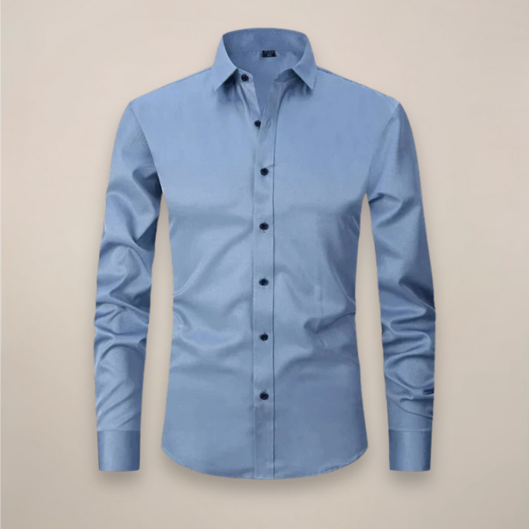 Classic men's tailored button-up shirt in a light fabric, ideal for spring fashion.