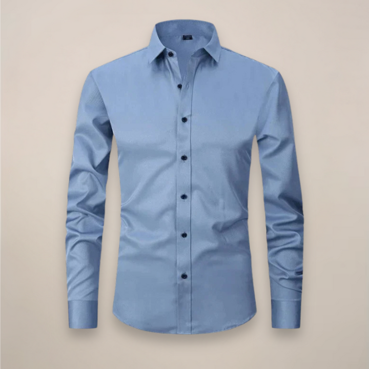 Classic men's tailored button-up shirt in a light fabric, ideal for spring fashion.