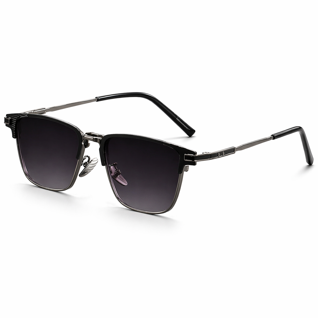Cool men's square frame sunglasses, a stylish fashion accessory with dark lenses, metal trim & UV protection.