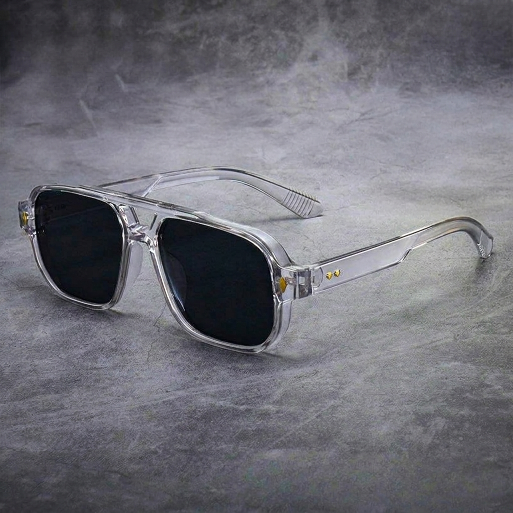 Fashionable men's square frame sunglasses. A versatile accessory with tinted lenses for essential sun protection.
