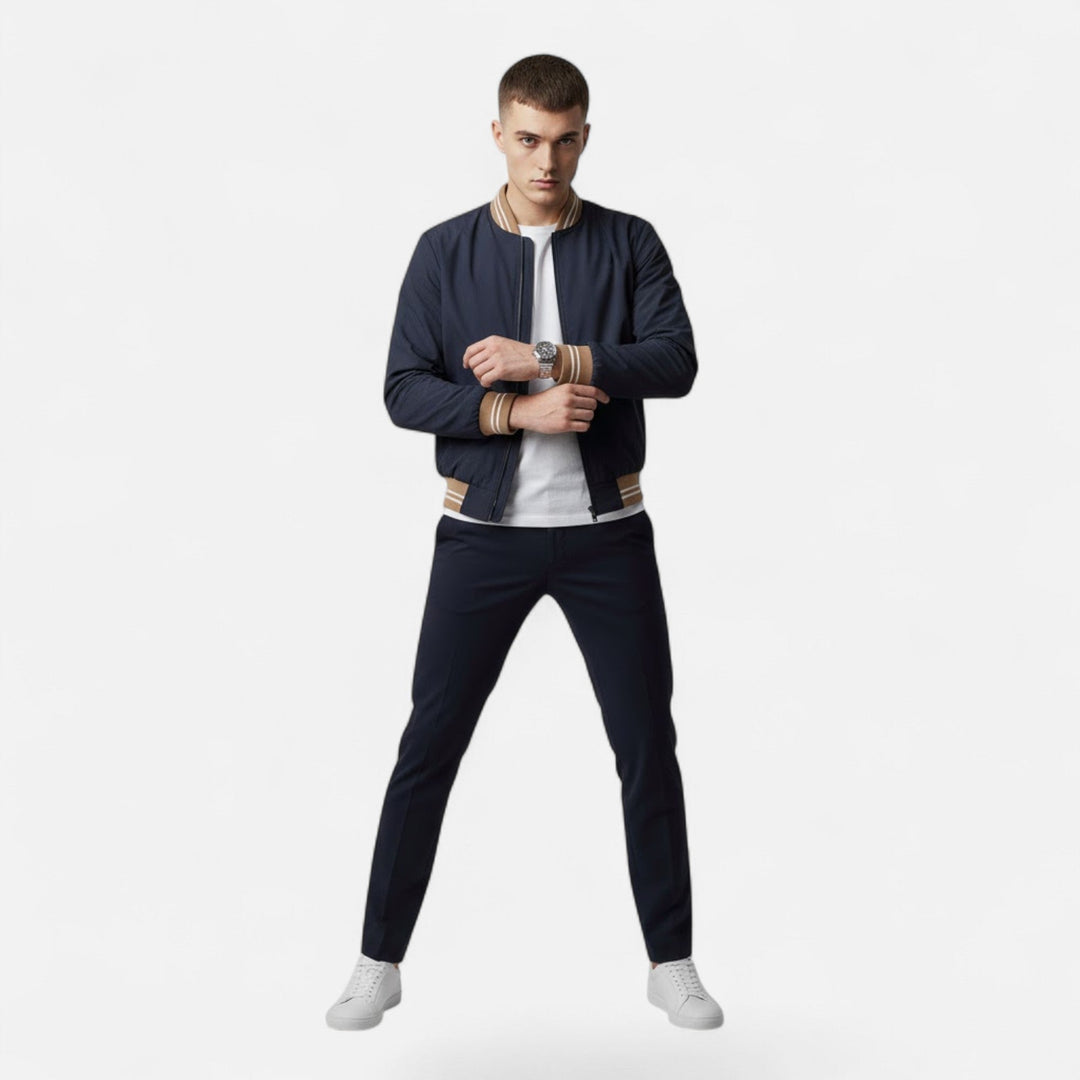 Versatile non-iron men's casual jacket with a stand collar. Perfect for daily wear & travel.