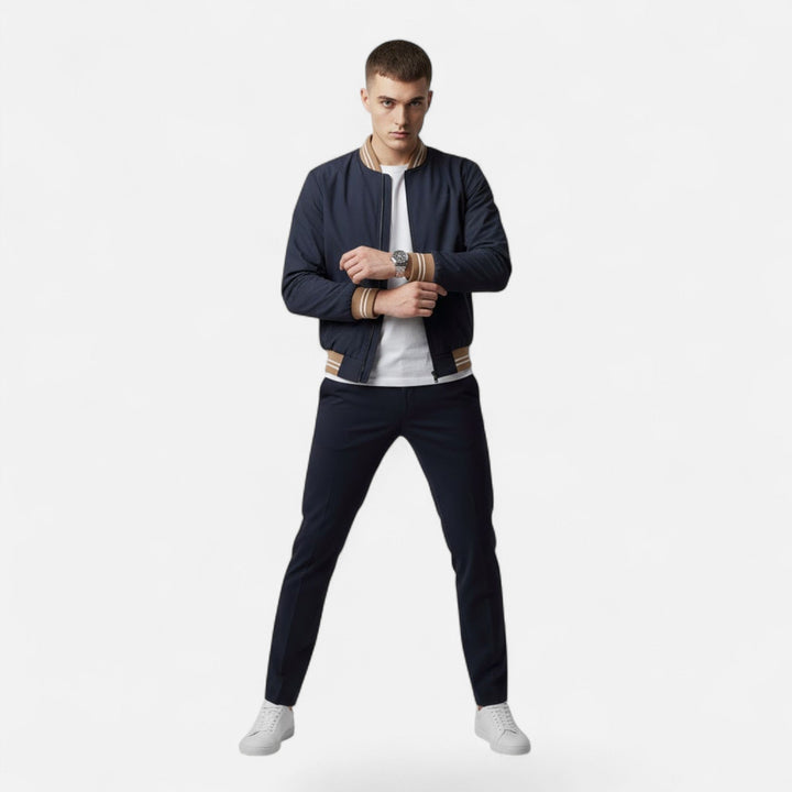 Versatile non-iron men's casual jacket with a stand collar. Perfect for daily wear & travel.