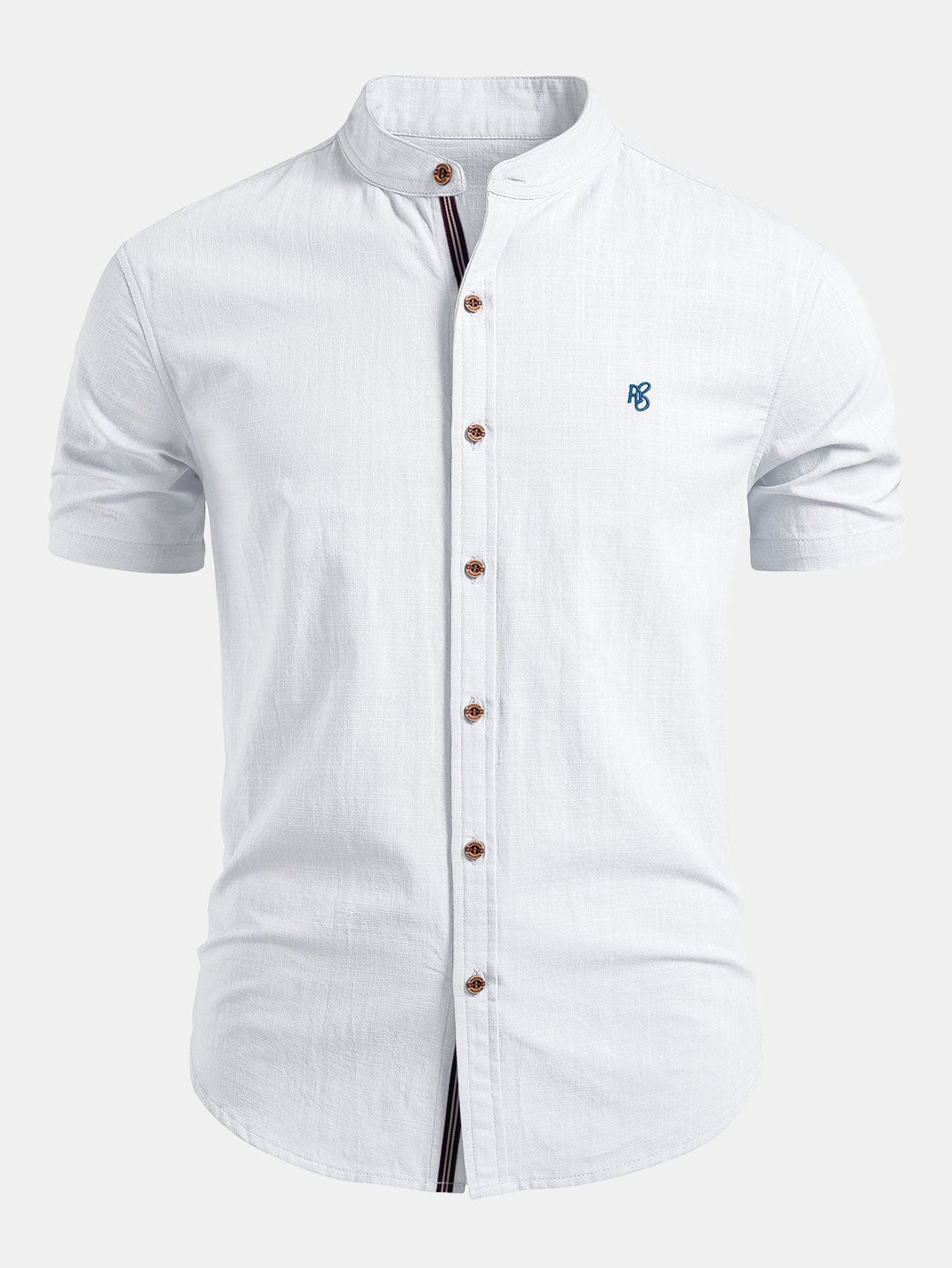 Lightweight men's stand collar short sleeve summer shirt, versatile for smart casual outfits.