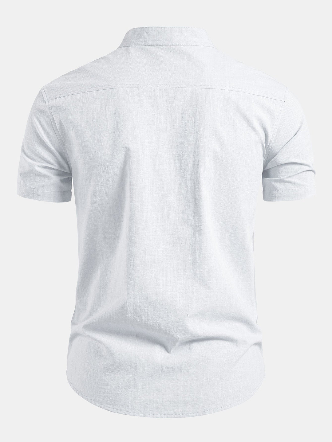 Modern men's stand collar short sleeve shirt, tailored fit for a sleek, smart casual look.
