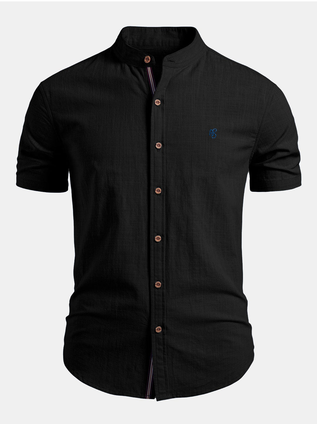 Versatile men's stand collar short sleeve shirt, modern tailored fit, great for smart casual & everyday wear.
