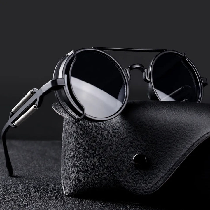 Polarized UV400 Steampunk men's sunglasses. Unique double-bridge eyewear for outdoor clarity.