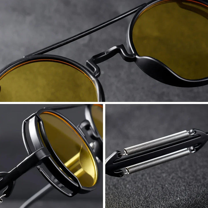 Steampunk double-bridge men's sunglasses. UV400 polarized lenses for superior eye protection and clarity.