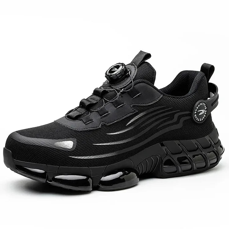 Breathable men's safety shoes with steel toe, non-slip grip, and durable design for work.
