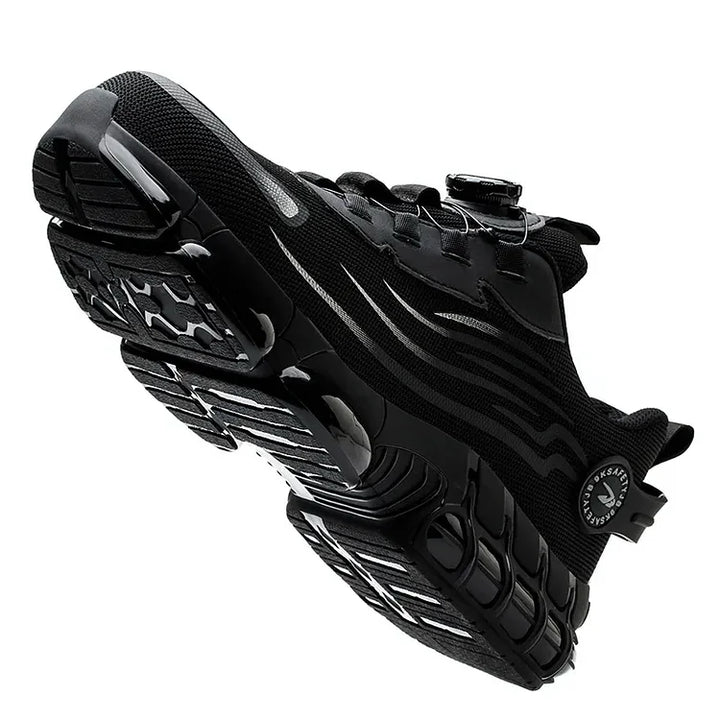 Men's quick lace safety boots with steel toe and non-slip traction for diverse work conditions.
