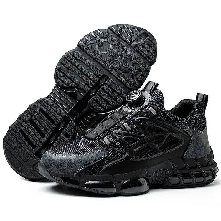 Heavy-duty men's work boots, steel toe, non-slip, built for industrial and construction safety.