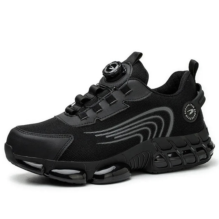 Durable men's construction footwear: steel toe, non-slip, and protective design.
