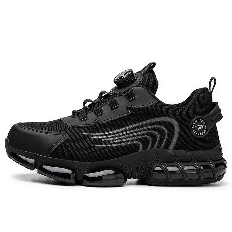 Men's industrial safety shoes with steel toe, non-slip, and quick lace for easy wear.