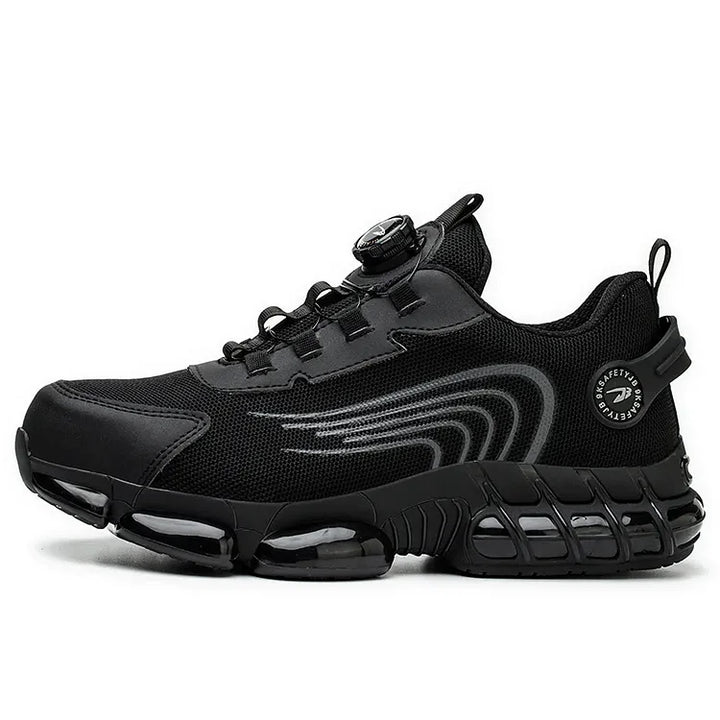 Men's industrial safety shoes with steel toe, non-slip, and quick lace for easy wear.