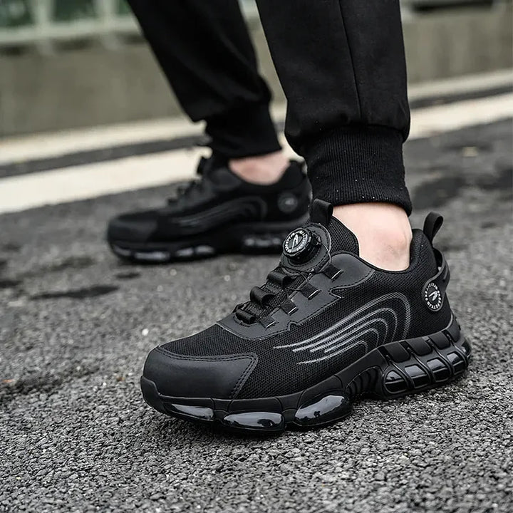 Steel toe, non-slip men's safety shoes, athletic style for active work environments.
