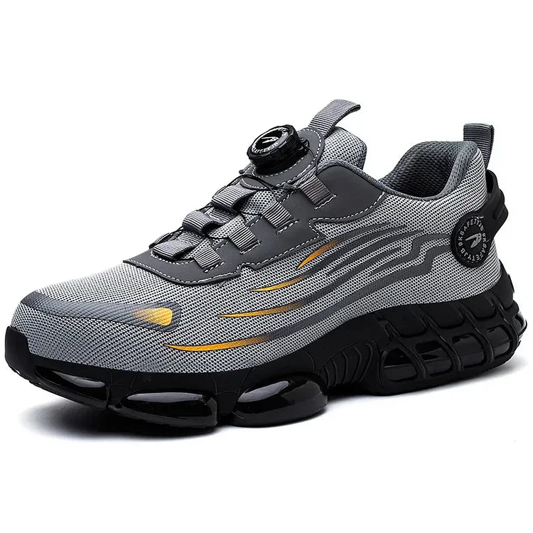 Lightweight athletic safety shoes for men, featuring a steel toe and non-slip design.