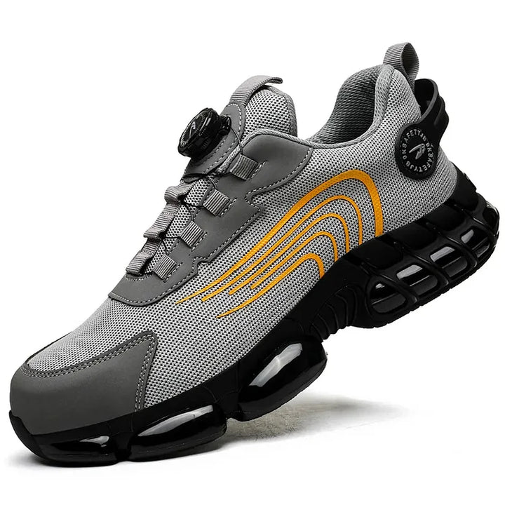Men's work safety footwear: steel toe, non-slip, lightweight, and puncture resistant.