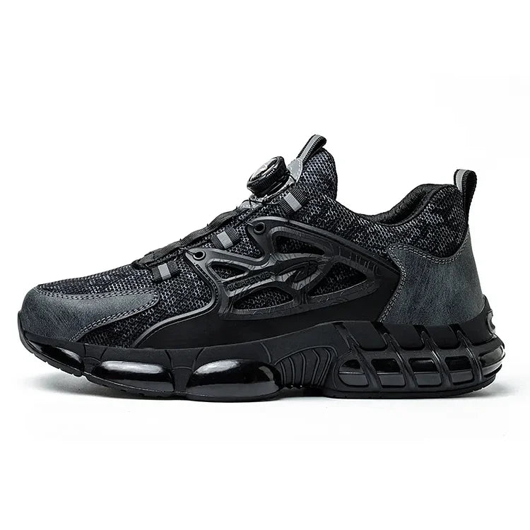 Men's steel toe work shoes, non-slip, quick lace system for convenient and secure fit.