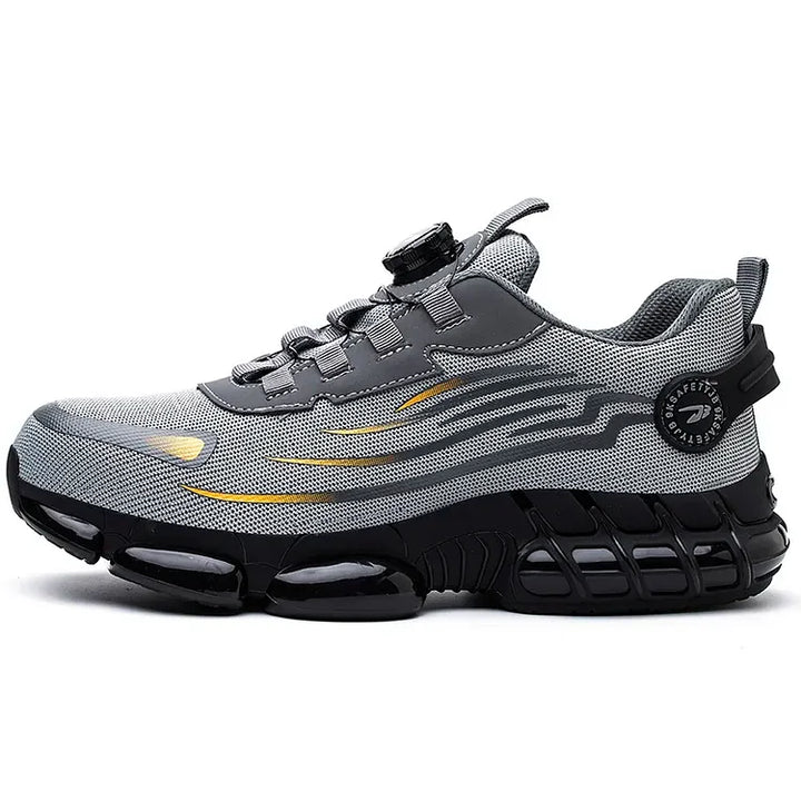 Protective men's steel toe work shoes, non-slip for industrial and outdoor work.