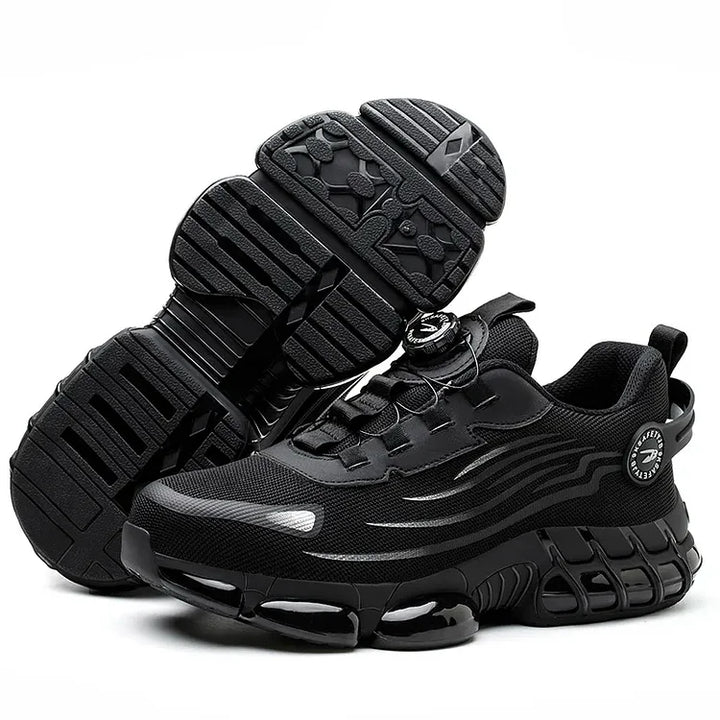 Protective men's safety shoes, steel toe, non-slip, lightweight for agile industrial use.