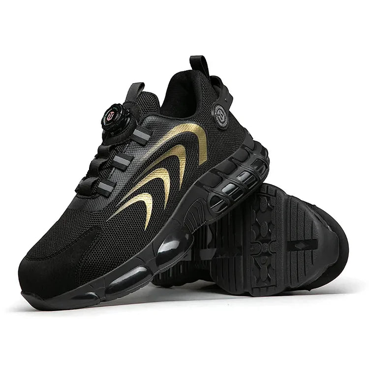 Men's protective work shoes, steel toe, non-slip, and lightweight for various job roles.