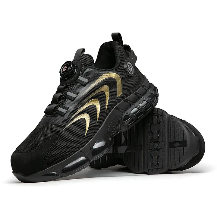 Men's protective work shoes, steel toe, non-slip, and lightweight for various job roles.